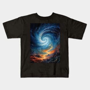 spiral flames in the space over the mountains Kids T-Shirt